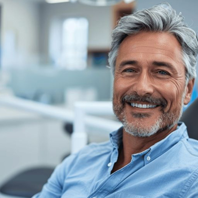 Smiling middle-aged man in dental treatment chair