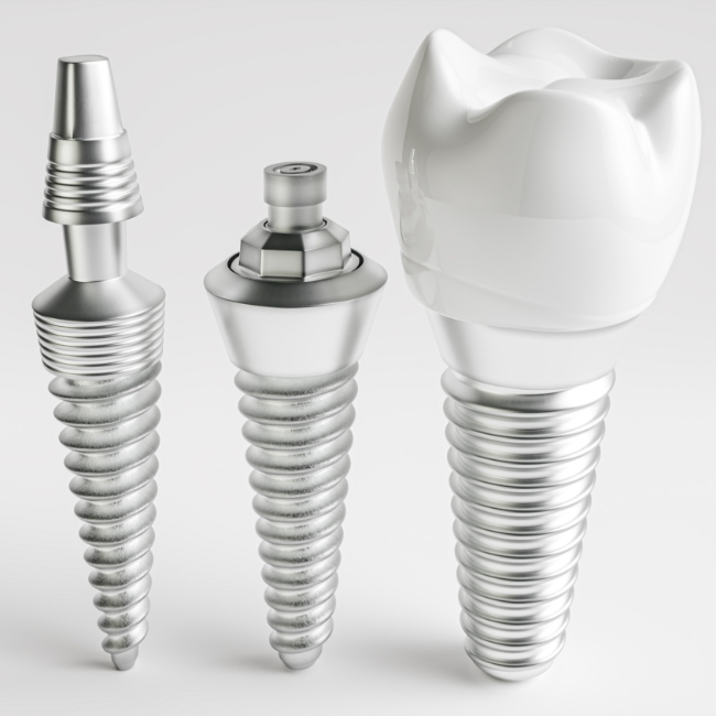 Animated parts of the dental implant replacement tooth