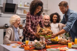 Family enjoying turkey dinner together