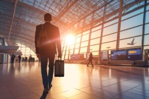 Nicely dressed man walking through airport