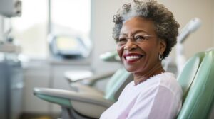 Older woman smiling in dental treatment chair