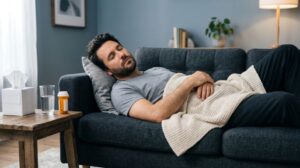 Man napping comfortably at home